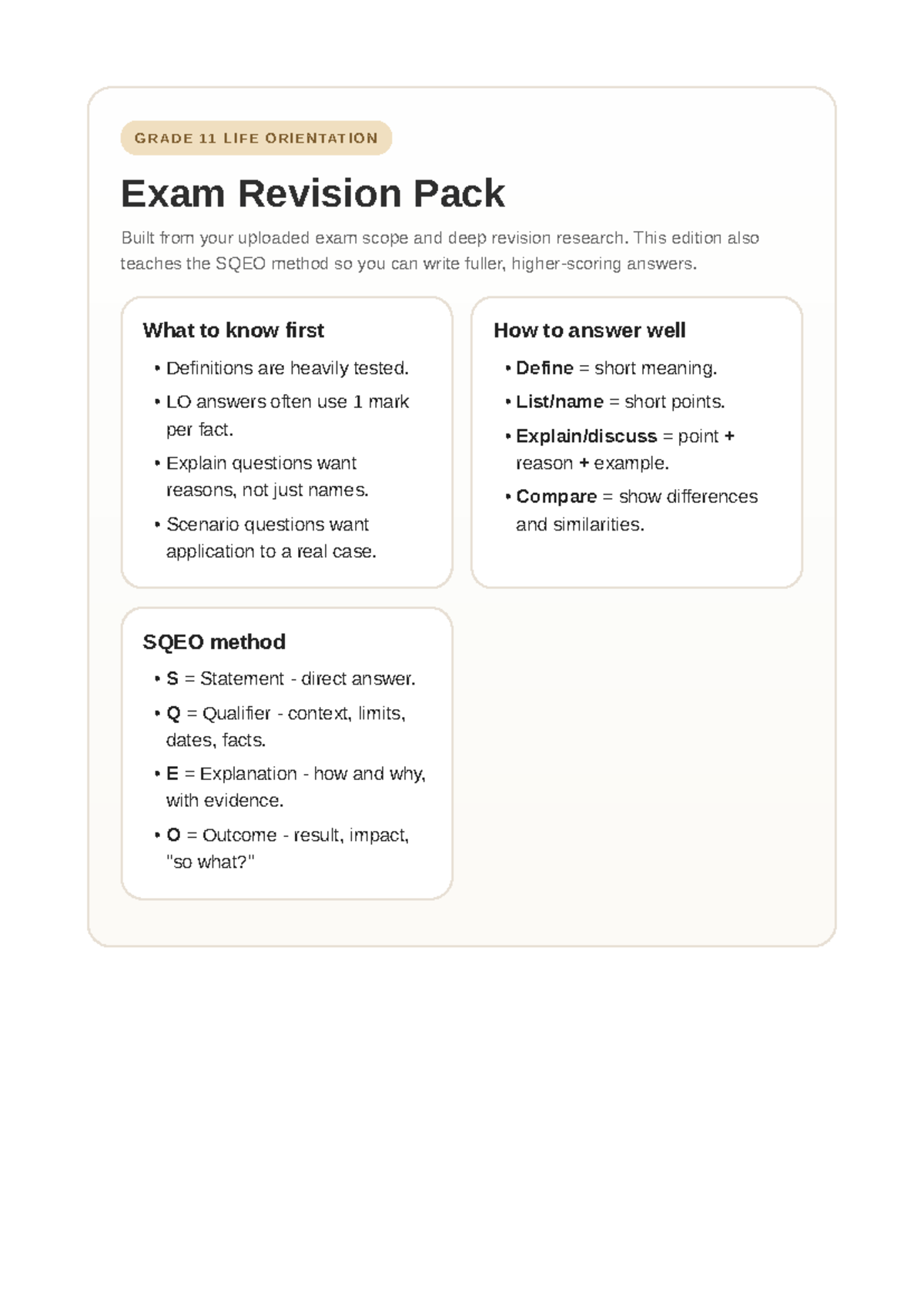 Grade 11 LO Exam Revision: Mastering the SQEO Method for Success - Studocu