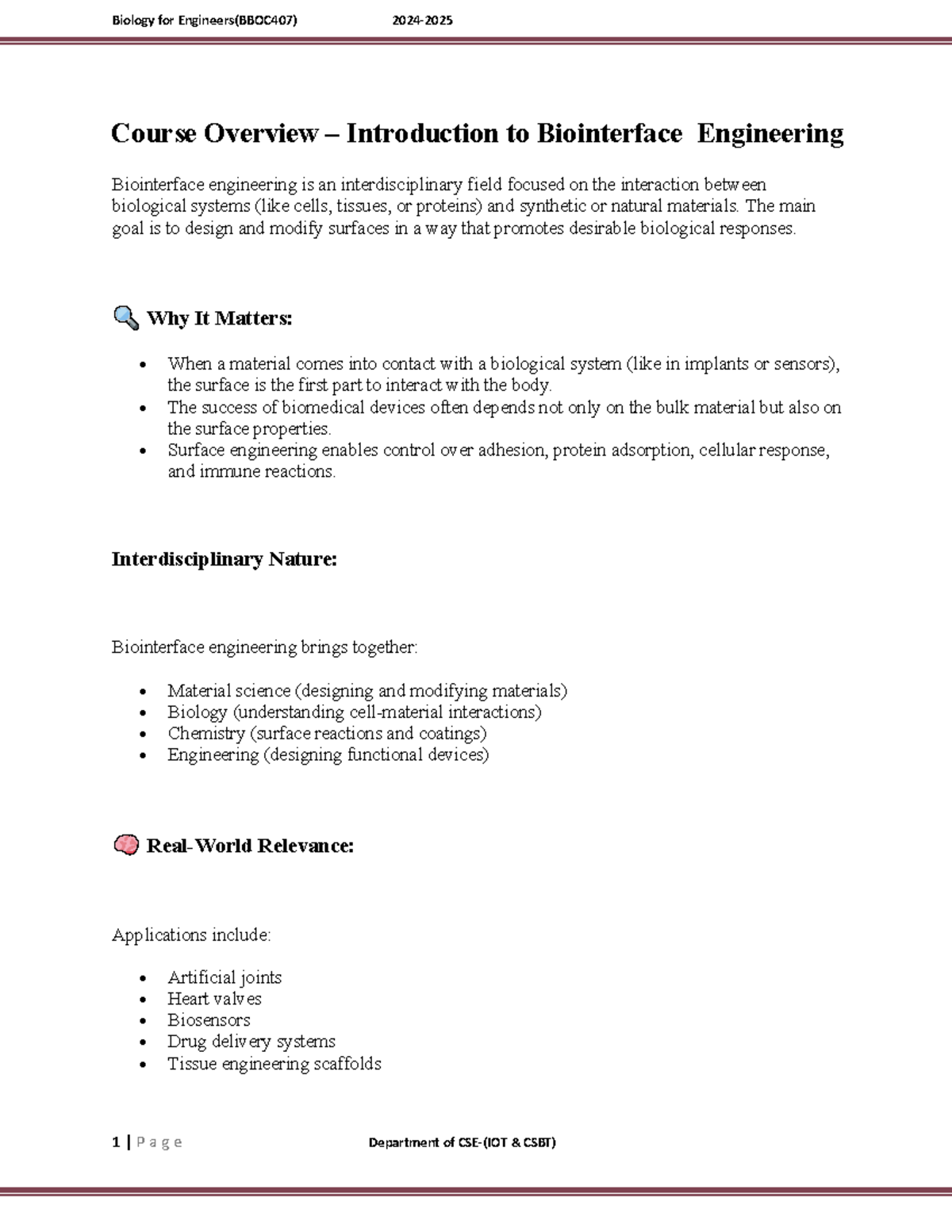 Biointerface Engineering Overview and Techniques (BBOC407) Assignment ...