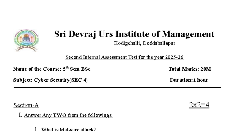 5th Sem BSc Cyber Security Second Internal Assessment Test - Studocu
