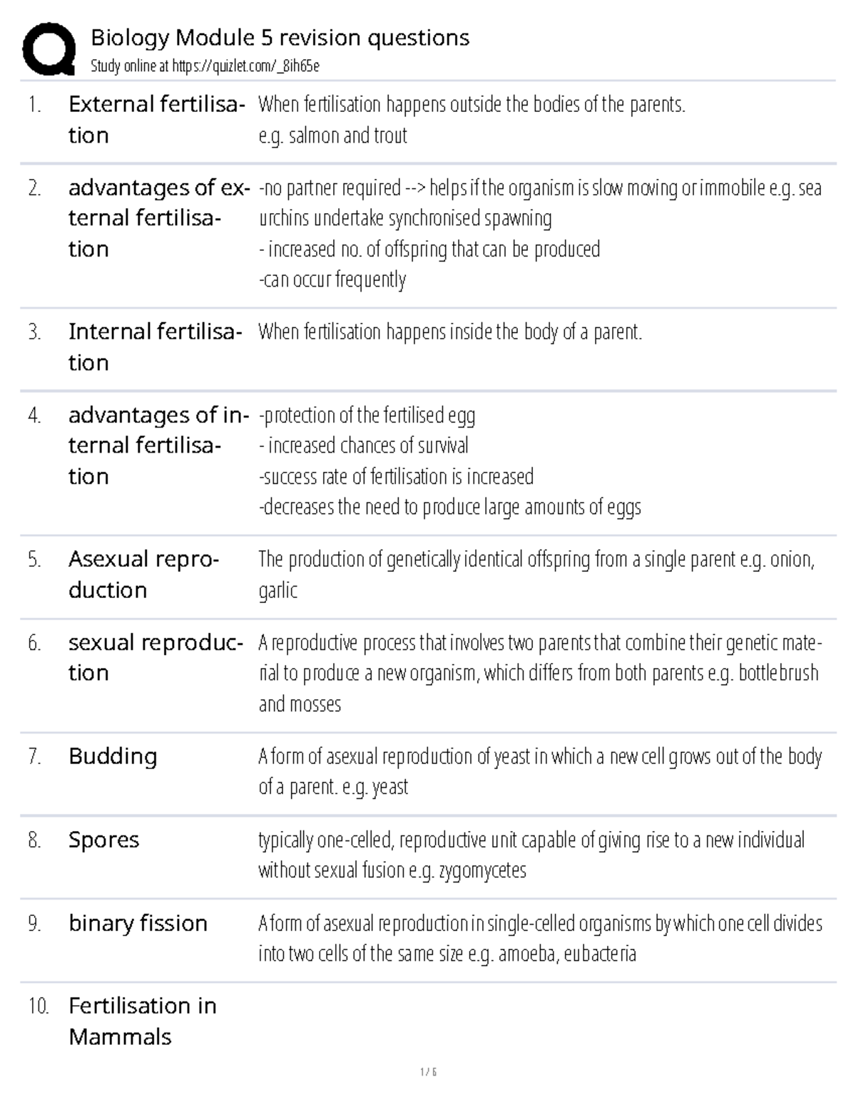 Biology Module 5: Revision Questions & Key Concepts Quizlet - Studocu
