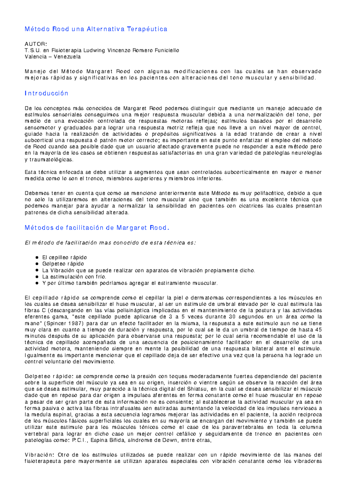 Método Rood en Fisioterapia: Estudio y Aplicaciones Terapéuticas - Studocu