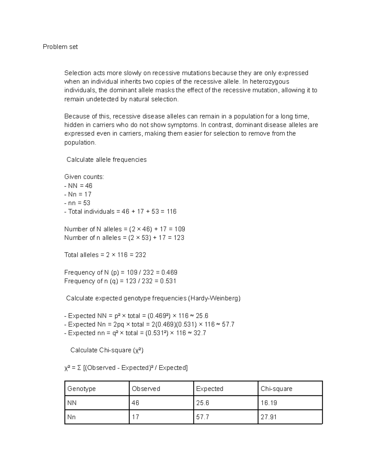 Problem set: Selection and allele frequency calculations in genetics ...