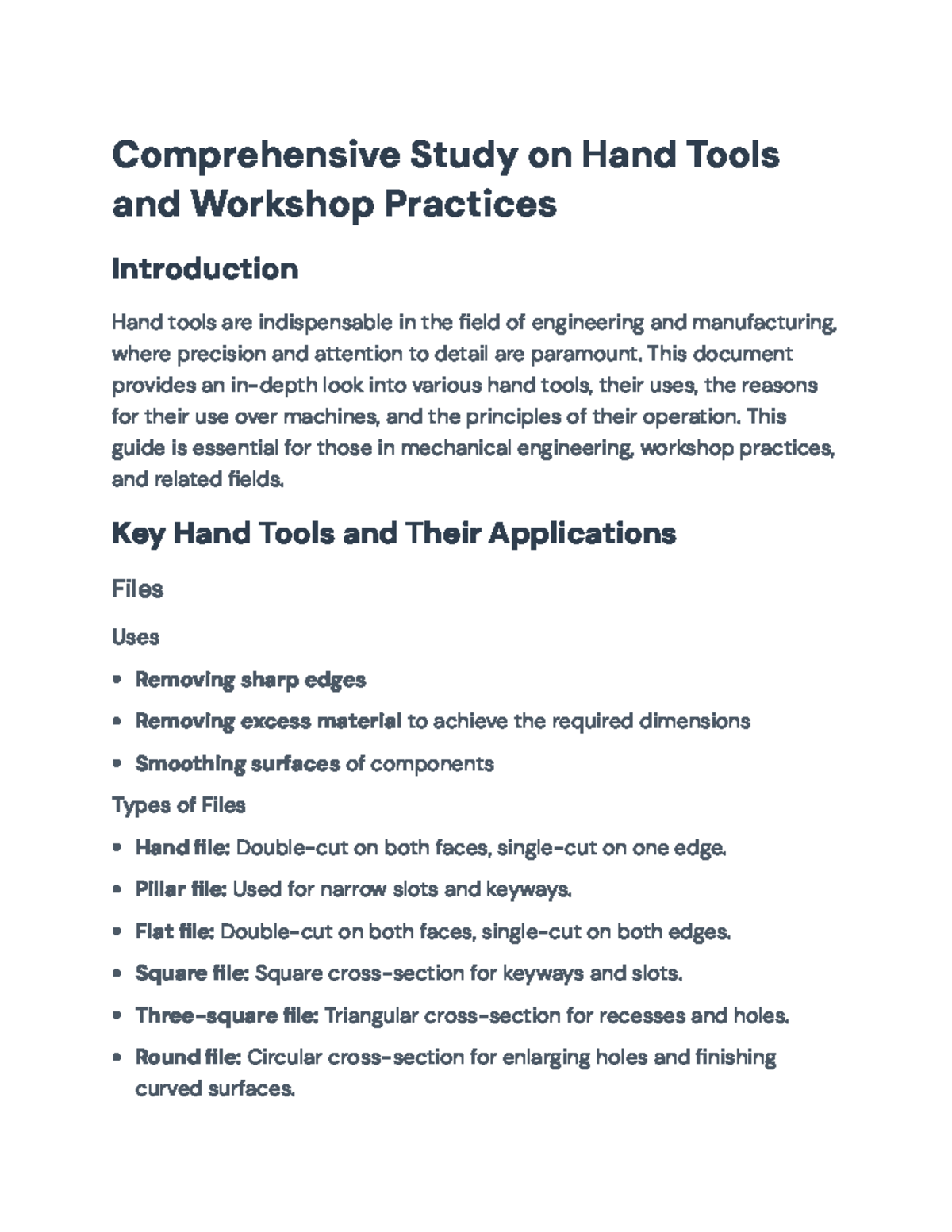 Comprehensive Guide to Hand Tools & Workshop Practices (ENG 101) - Studocu