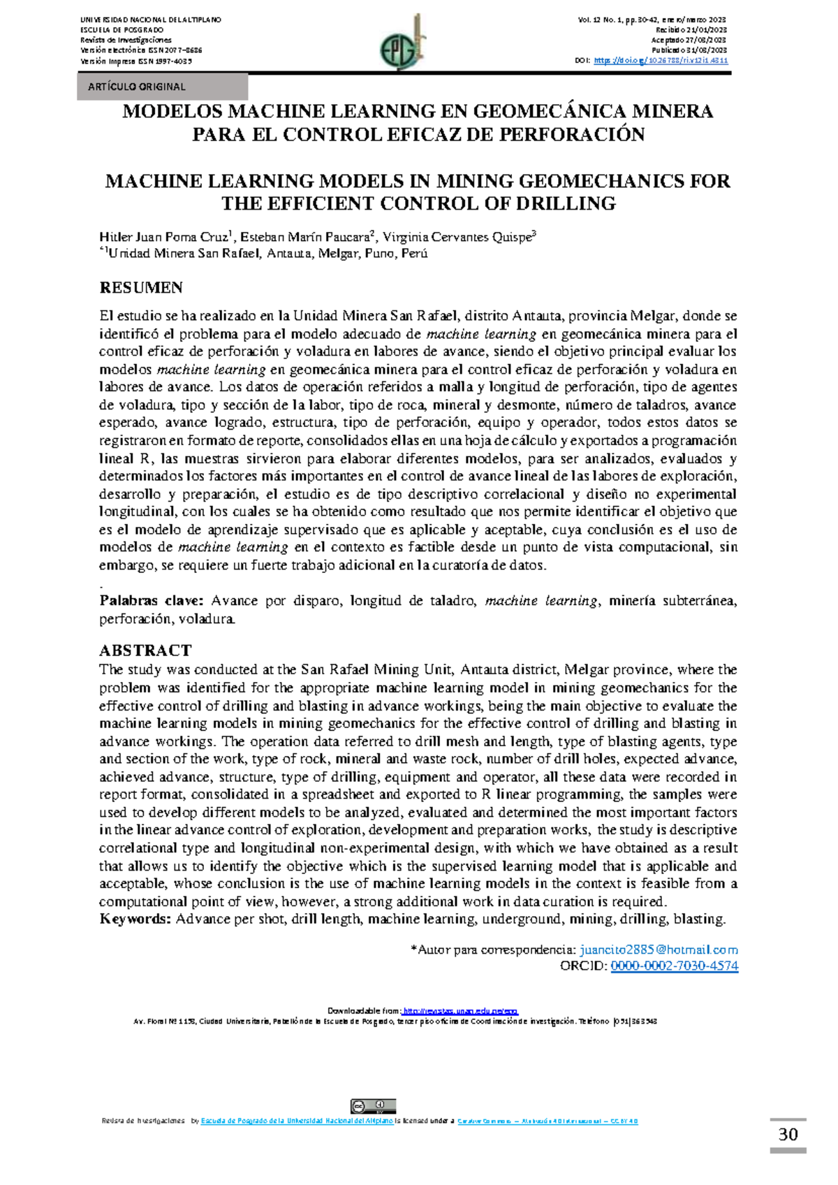 Modelos de Machine Learning en Geomecánica Minera para Control Eficaz ...