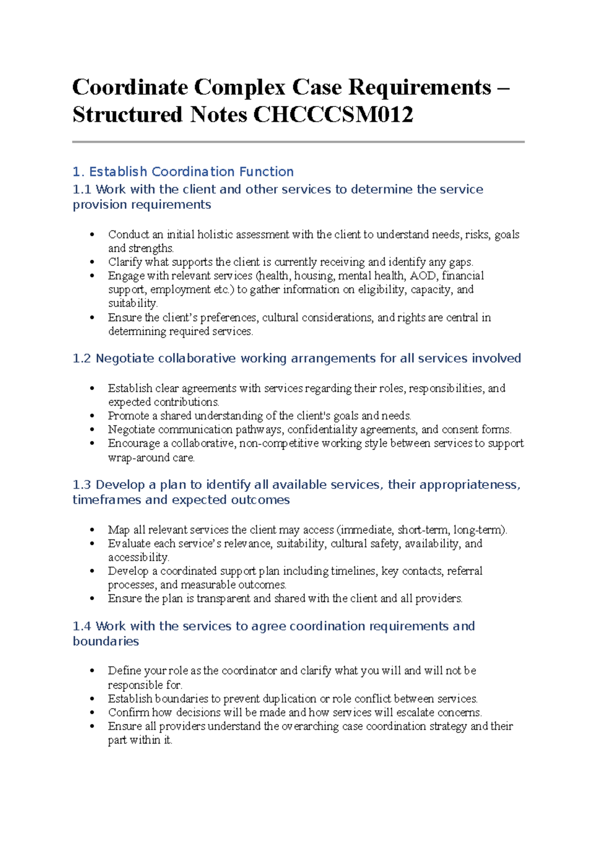 CHC CSM 012: Structured Notes on Coordinating Complex Case Requirements ...