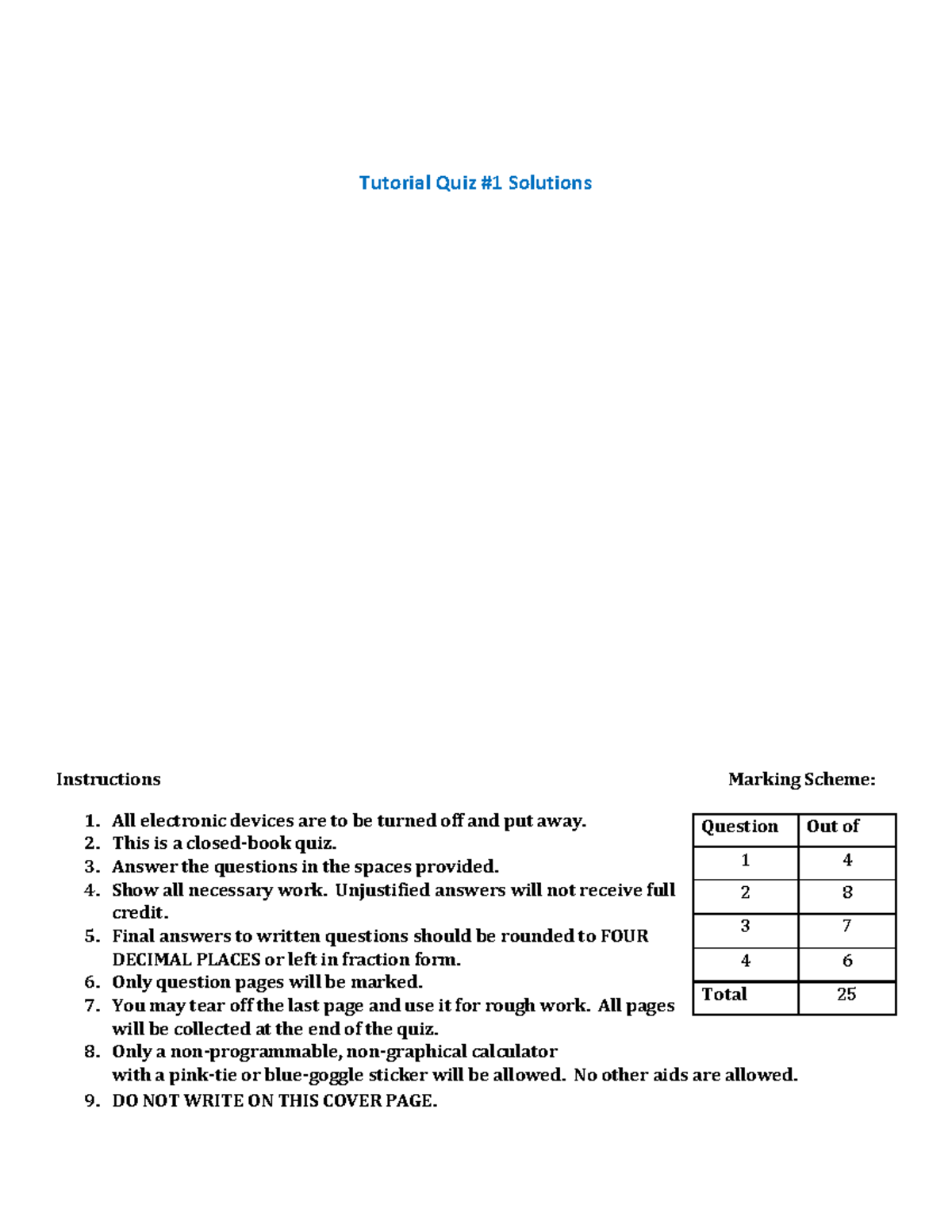ACTSC 232 Tutorial - Solutions for Quizzes and Assignments - Studocu