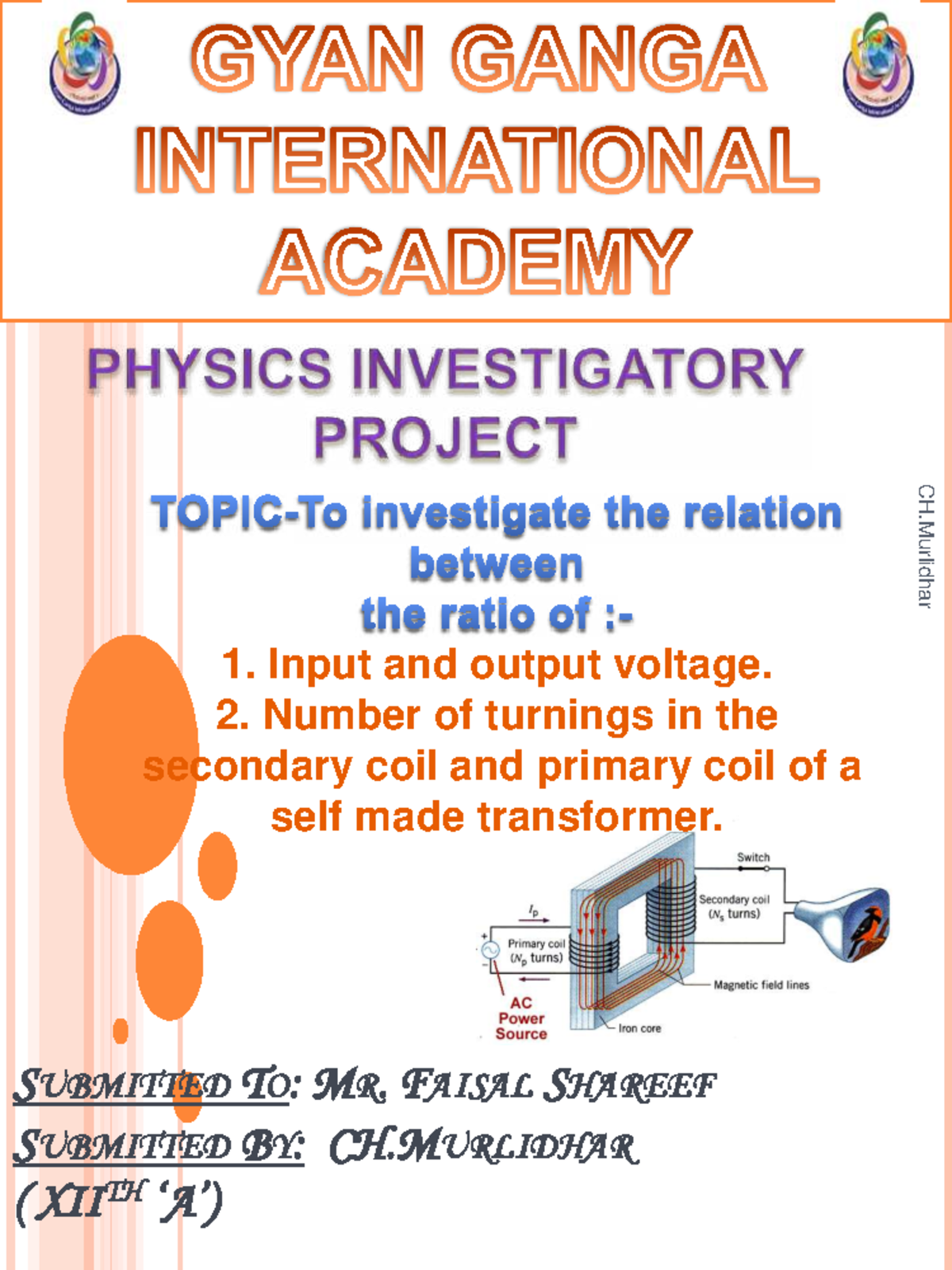 Physics Investigatory Project: Transformer Analysis (Class 12) - Studocu