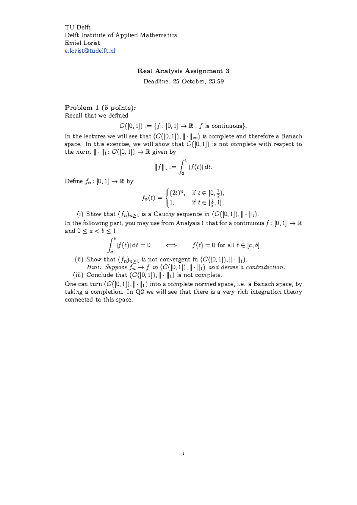 Real Analysis Assignment 3 - FBO 3: Cauchy Sequences & Compactness ...