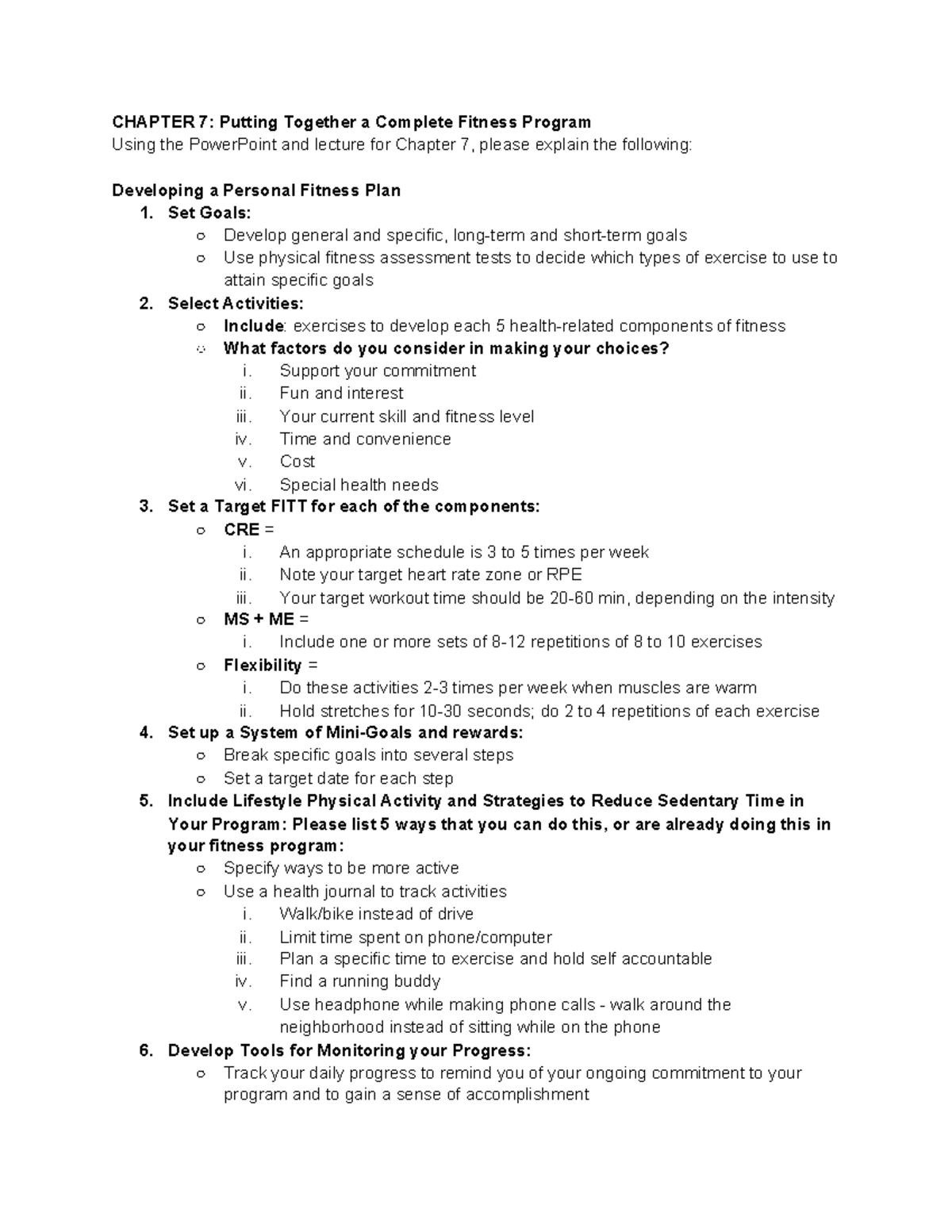 Chapter 7: Complete Fitness Program Development Guide - Studocu
