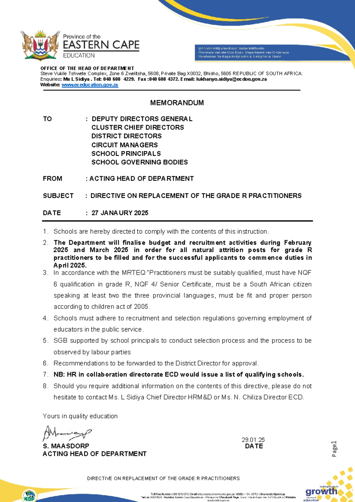 Final Draft ECD MEMO (1) 250130 190314 - DIRECTIVE ON REPLACEMENT OF ...