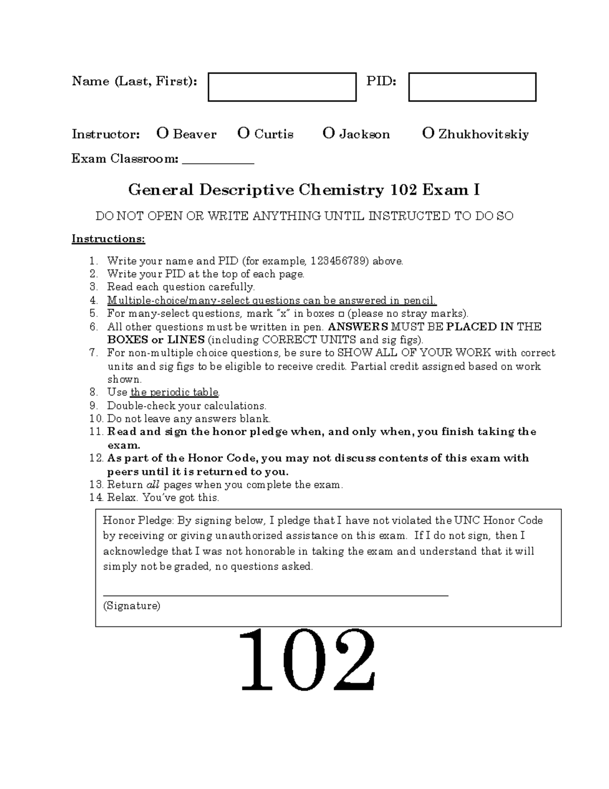 CHEM 102 Final Exam Practice Questions SP25 - Studocu