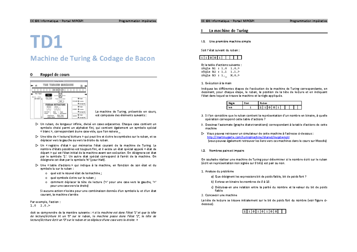 TD1 - EC#131#Informatique#–#Portail#MIPCSPI# Programmation#impérative ...