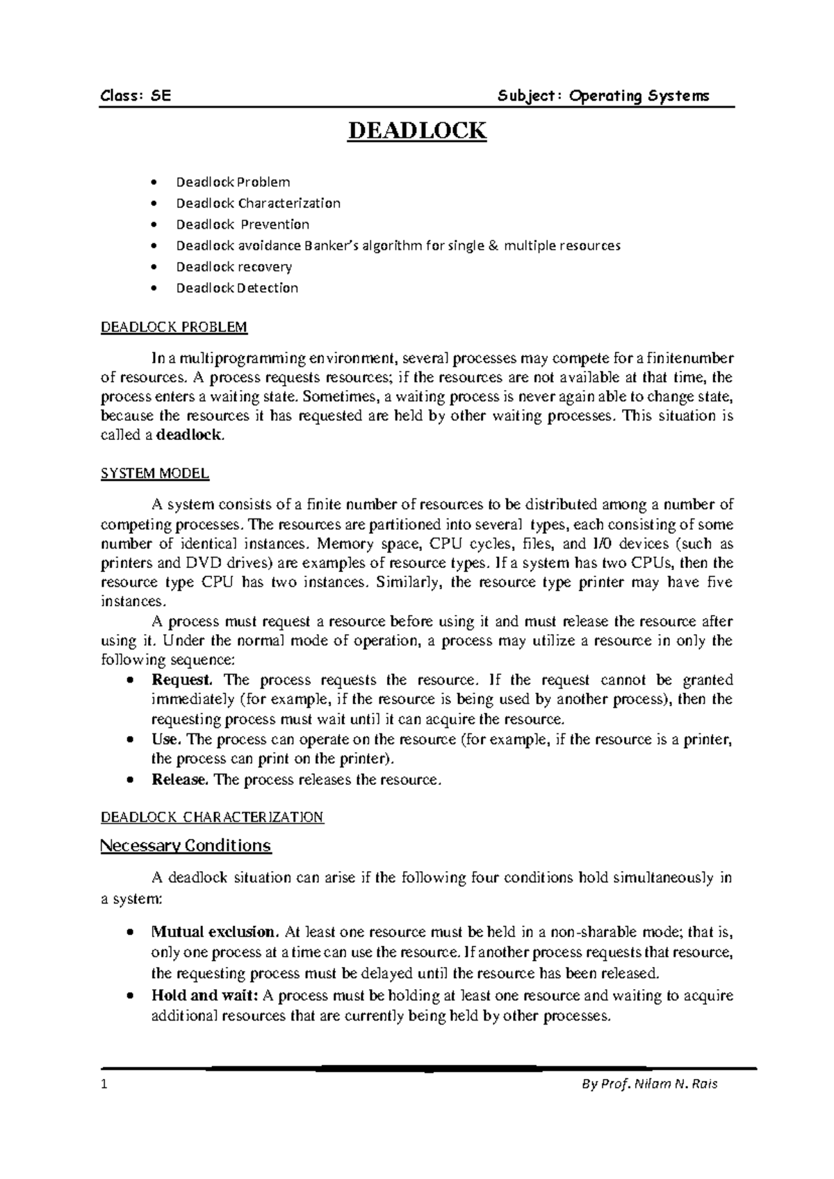 OS-Notes: Chapter 03.2 - Deadlock in Operating Systems - Studocu