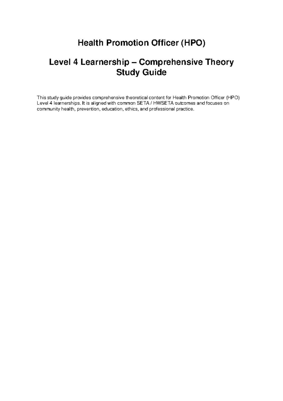 HPO Level 4 Comprehensive Theory Study Guide for Health Promotion - Studocu
