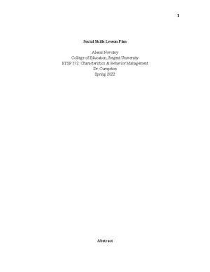 ETSP 572 Assignment 2 Social Skills Lesson Plan Rubric Anita - ETSP 572 ...