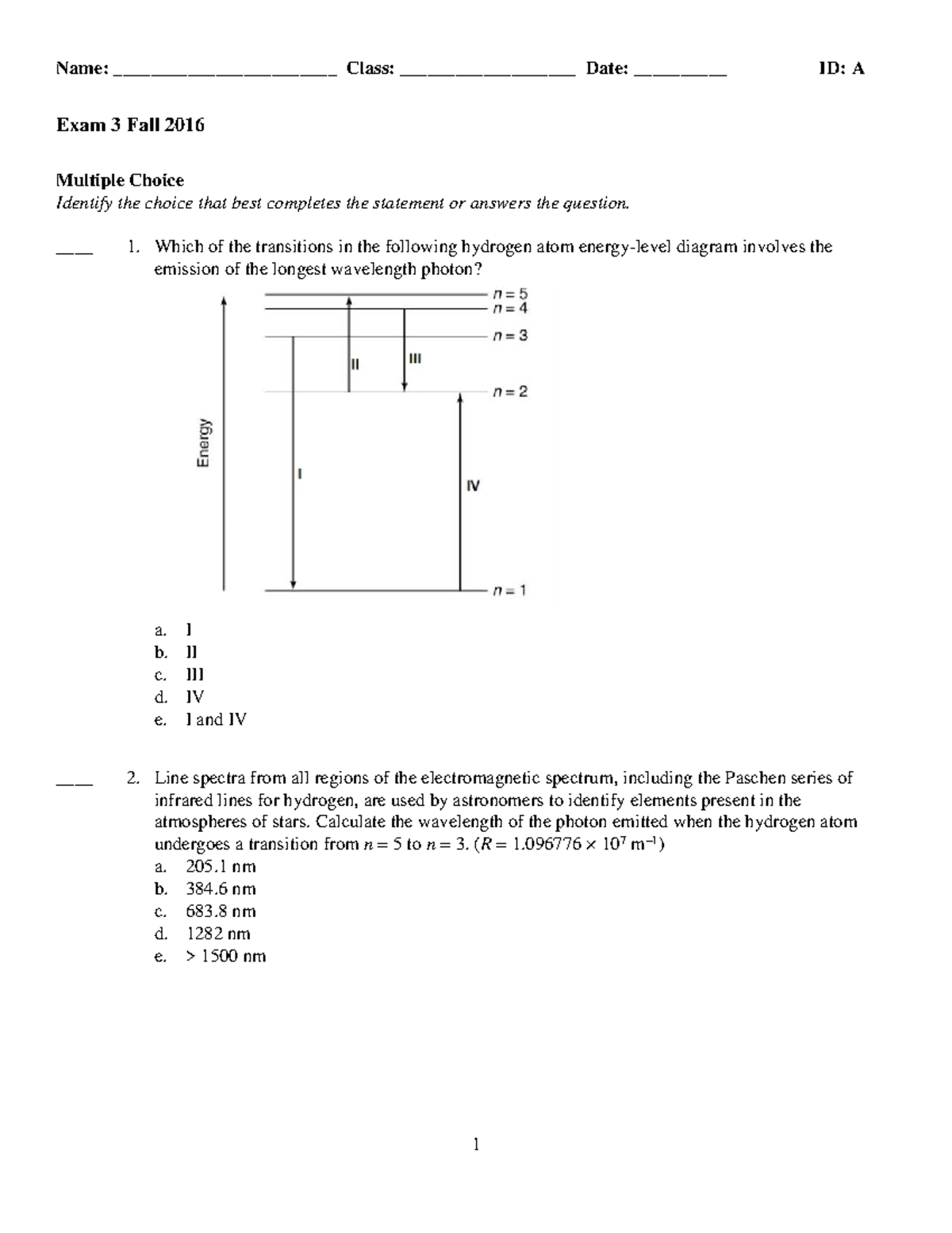CHE 131 Fall 2016 Exam 3 - Multiple Choice Practice Questions - Studocu
