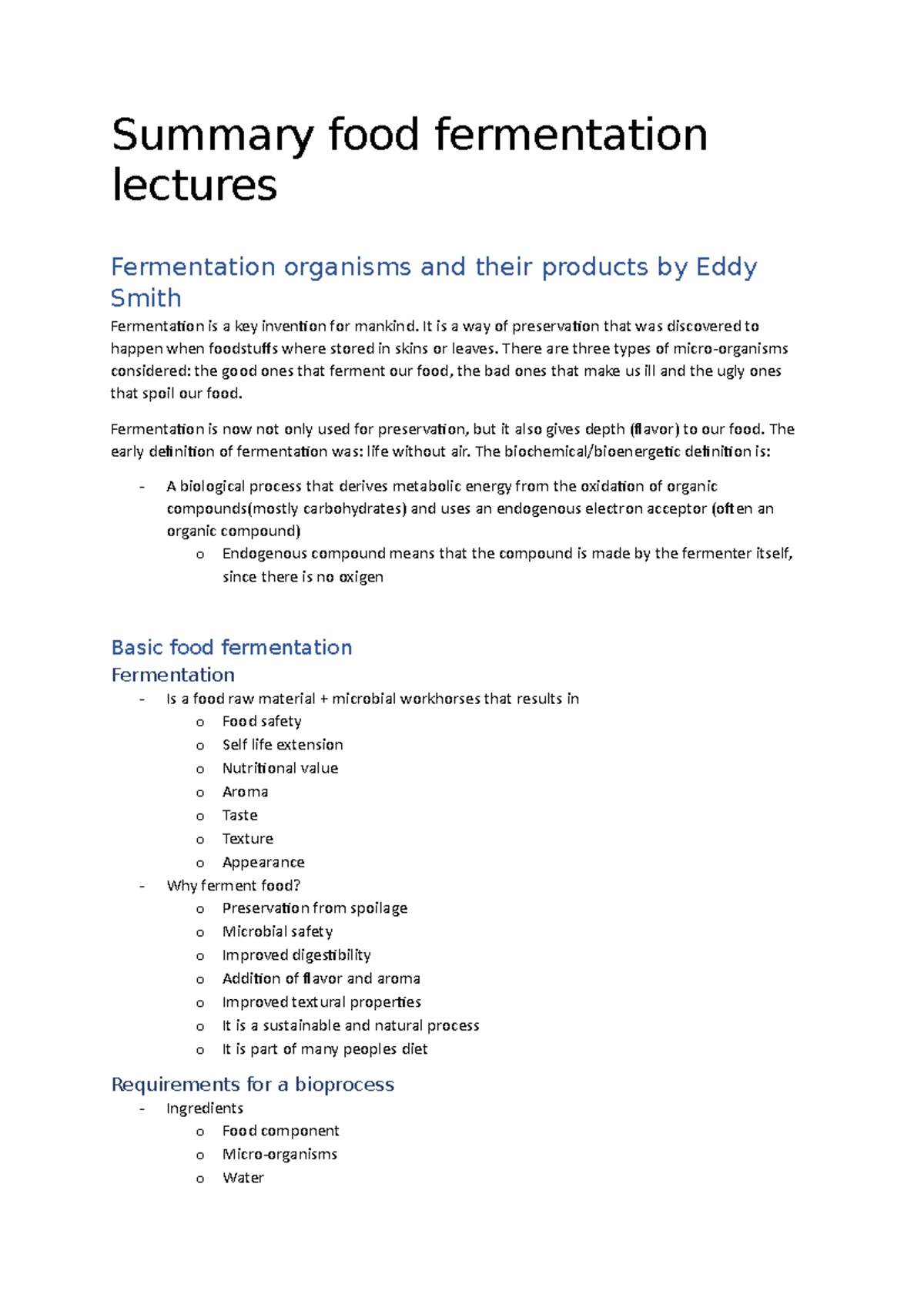 Food Fermentation: Summary of Key Lectures & Concepts - Studeersnel