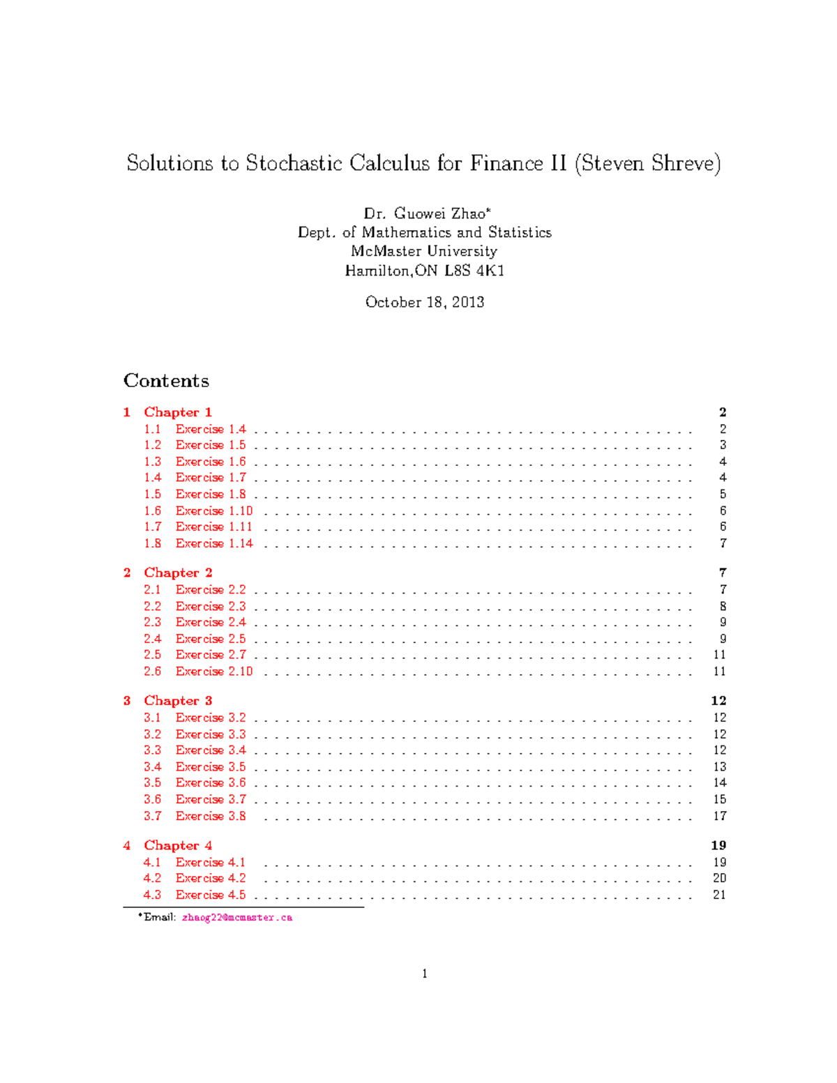 Solutions to Stochastic Calculus for Finance II (Shreve Volume 2) - Studocu