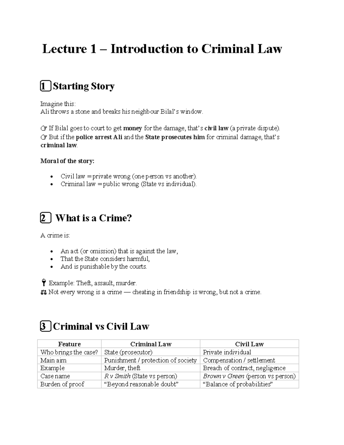 Criminal Law Lecture 1: Introduction to Key Concepts and Cases - Studocu