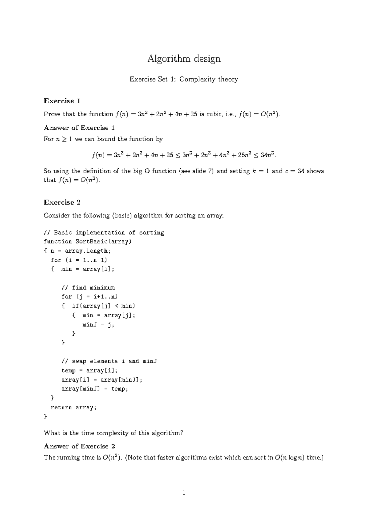 Algorithm Design Exercise Set 1: Complexity Theory Q&A - Studeersnel