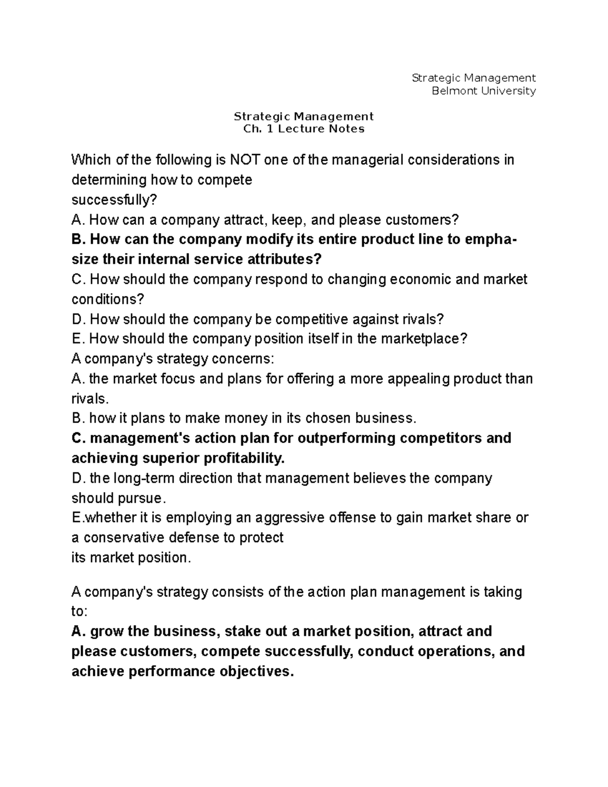 Strategic Management 101: Ch. 1 Lecture Notes Overview - Studocu