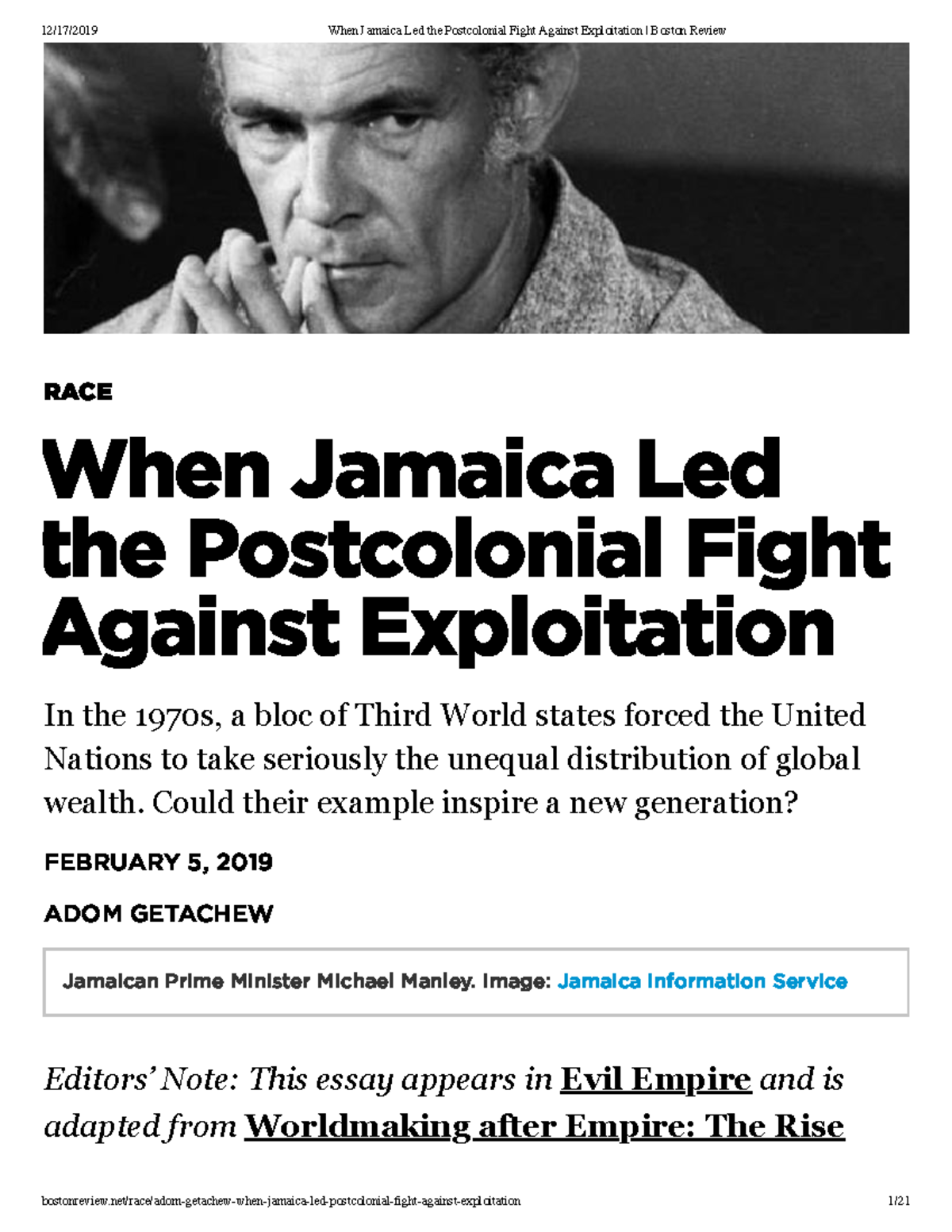 When Jamaica Pioneered the Postcolonial Struggle for Economic Justice ...