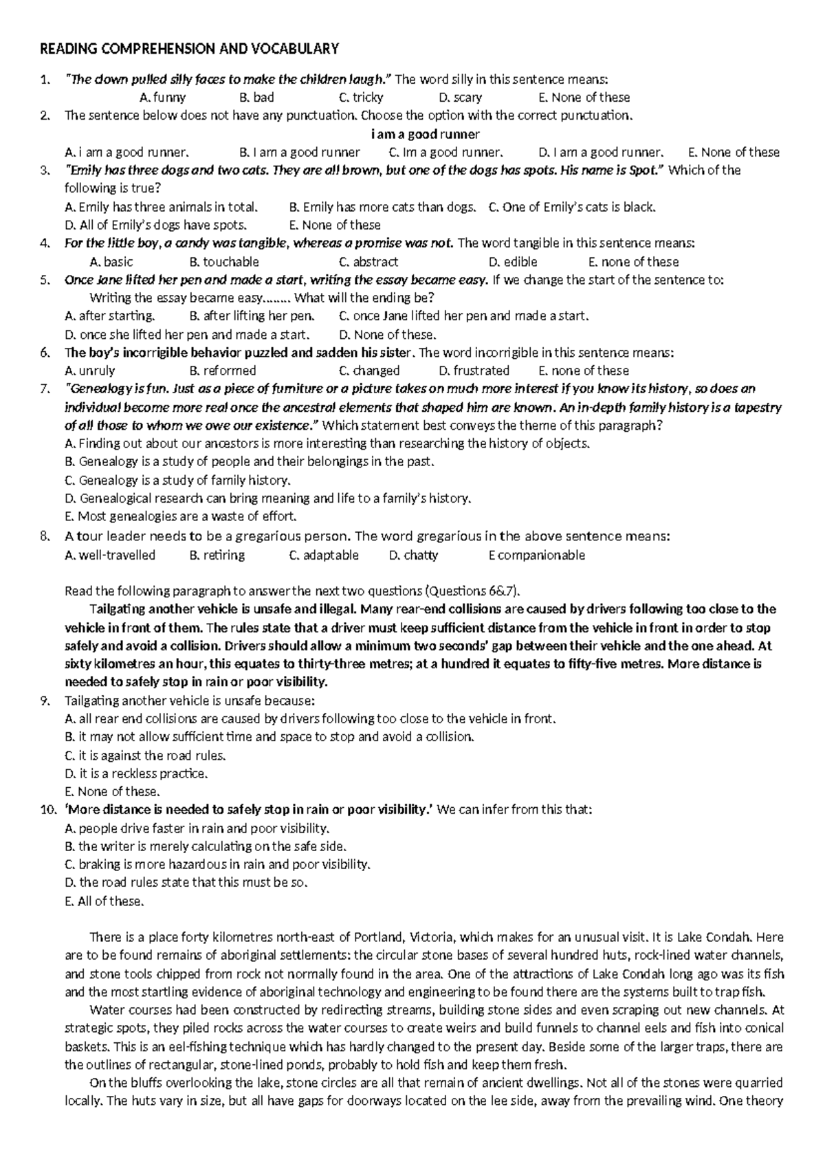NCAE Reading Comprehension and Vocabulary Review Guide - Studocu
