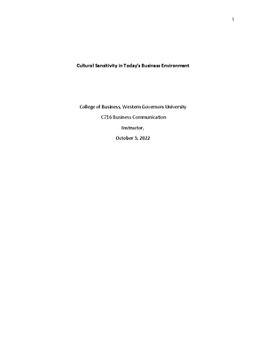 C716 Task 1 - Passed - C716 – SRM3 Task 1: Cultural Sensitivity Essay ...