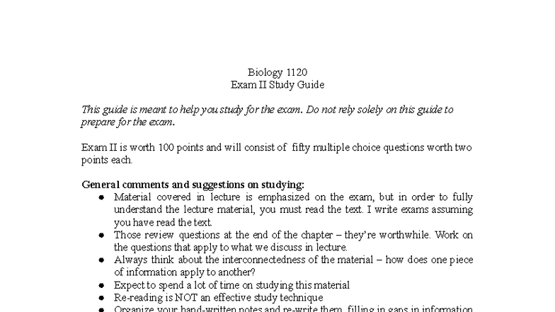 Biology 1120 Exam II Study Guide: Key Concepts & Review Questions - Studocu