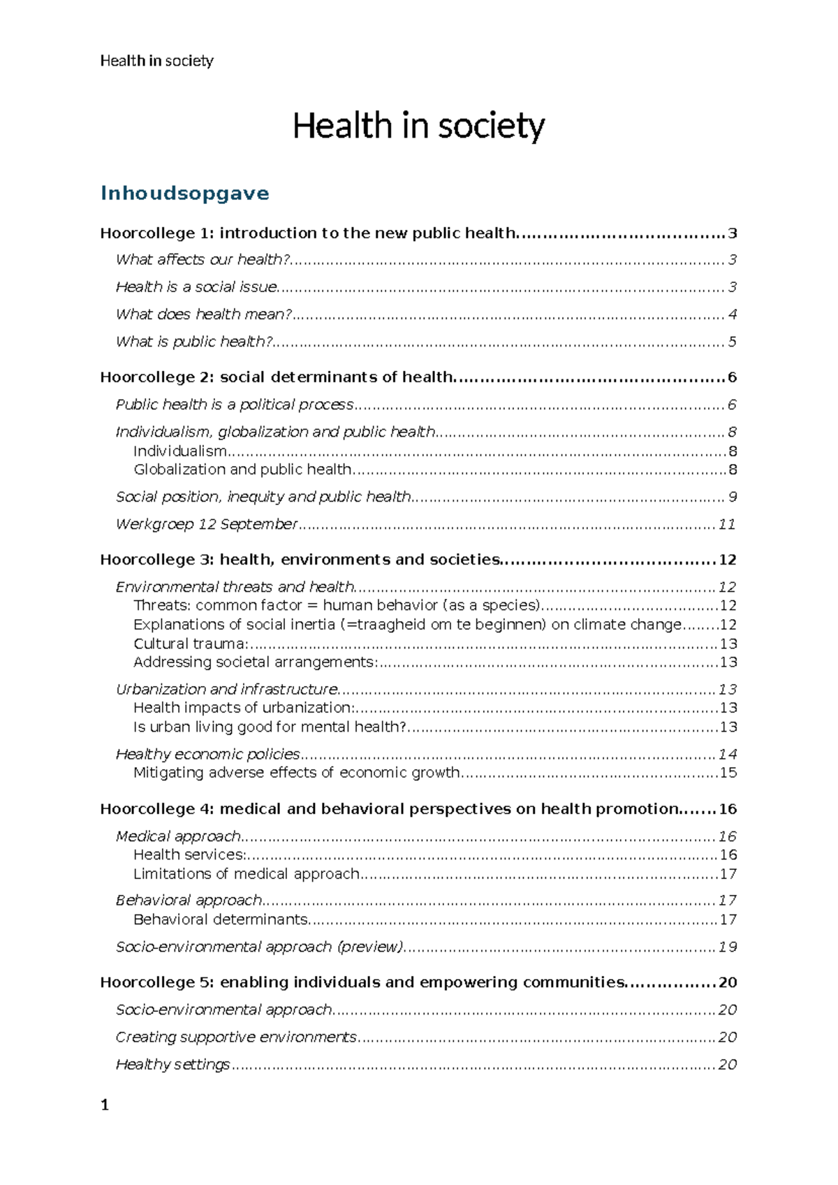 HIS Lecture Notes: Health in Society Overview and Key Concepts ...