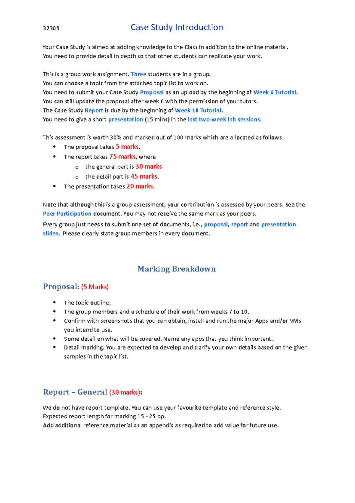 32309 Case Study Instructions and Guidelines for Group Assessment - Studocu