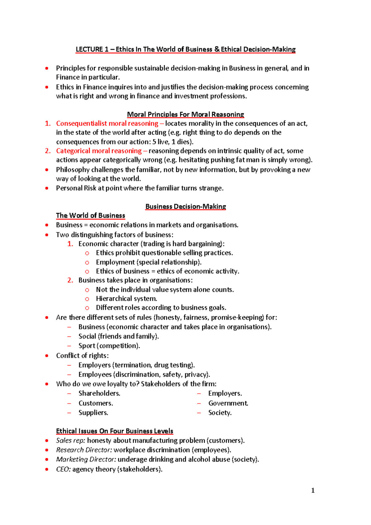 LECTURE 1: Theories of Ethics in Business and Finance (BUS 101) - Studocu