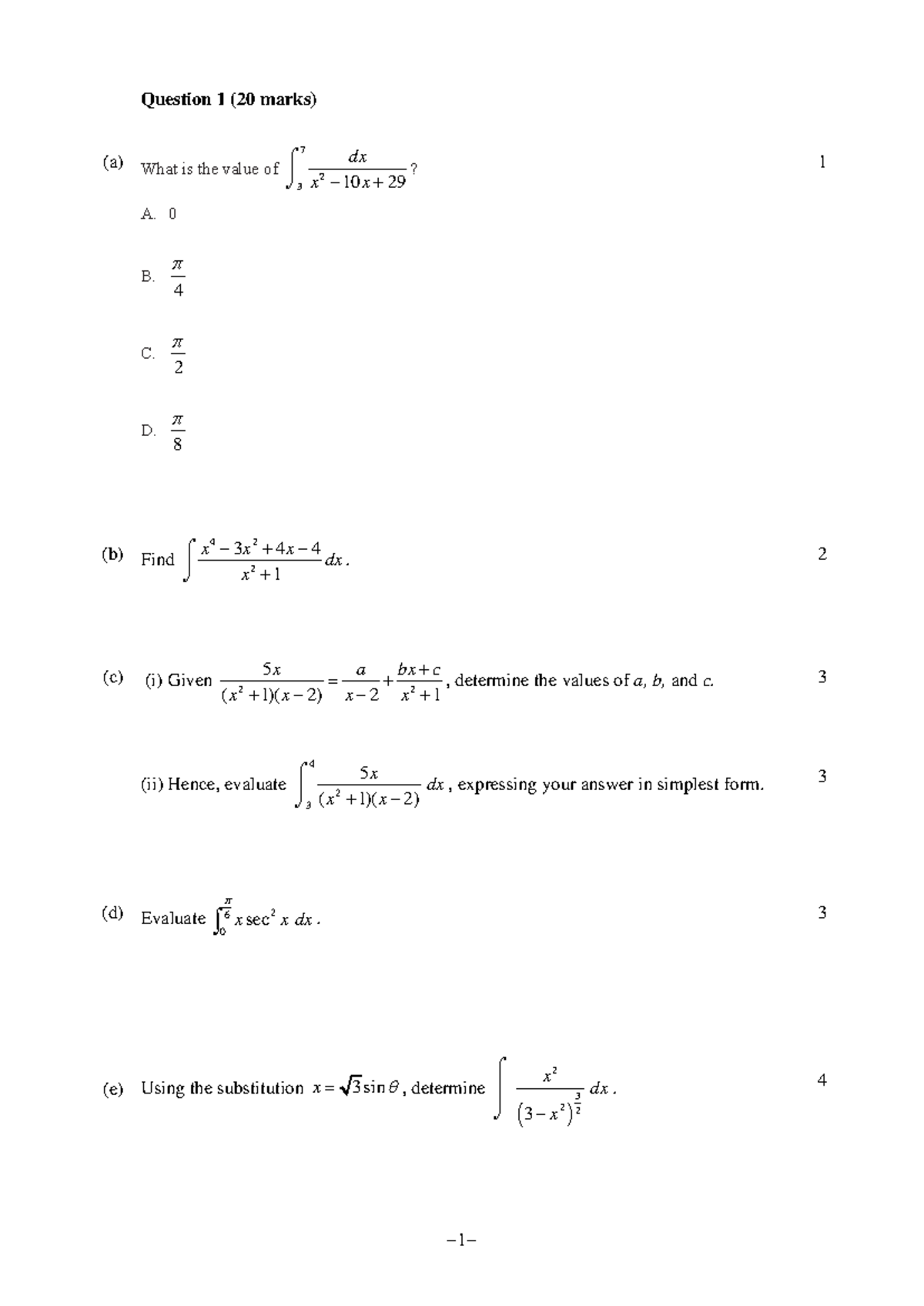Y12 Ext 2 Task 3 - Final Exam 2024: Calculus Questions and Solutions ...