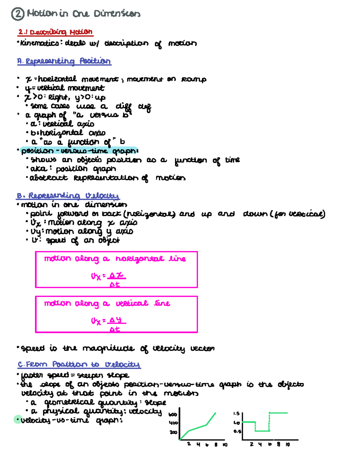 PHY 2053 Chapter 2 Motion in One Dimension: Key Concepts and Notes ...