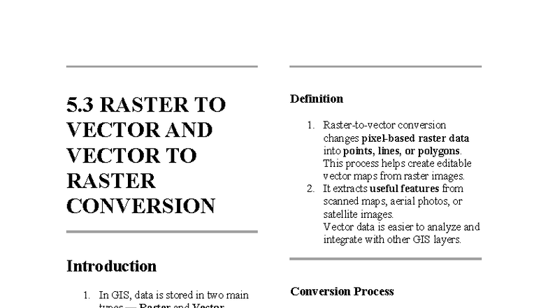 Unit 5: Raster to Vector & Vector to Raster Conversion Guide - Studocu
