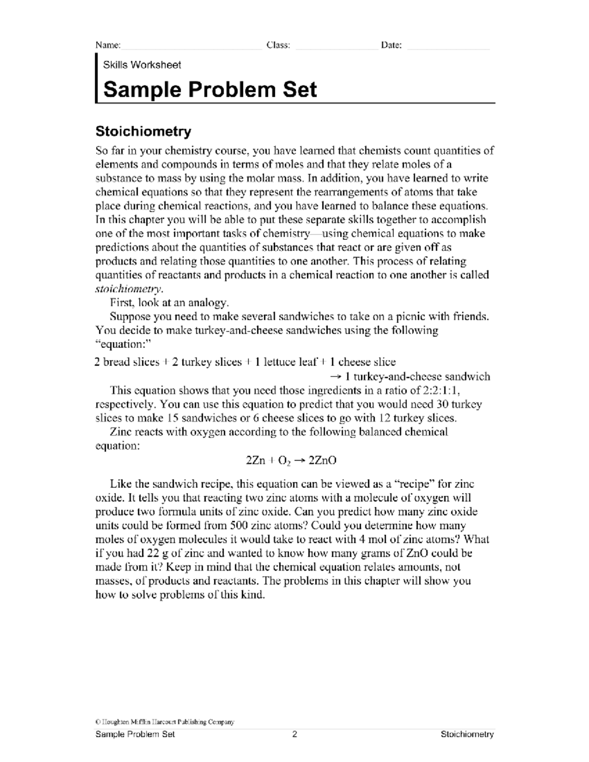 Stoichiometry Sample Problem Set (Chem 101) with Key - Studocu