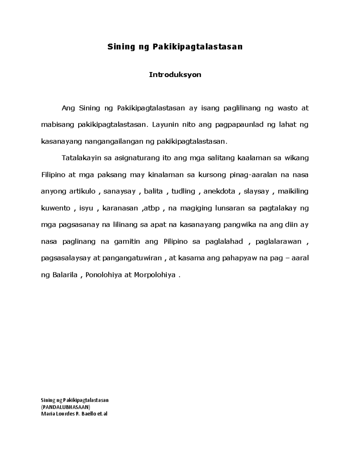 A. FIL1 - Aralin 1: Sining ng Pakikipagtalastasan at Kahalagahan Nito - Document Preview