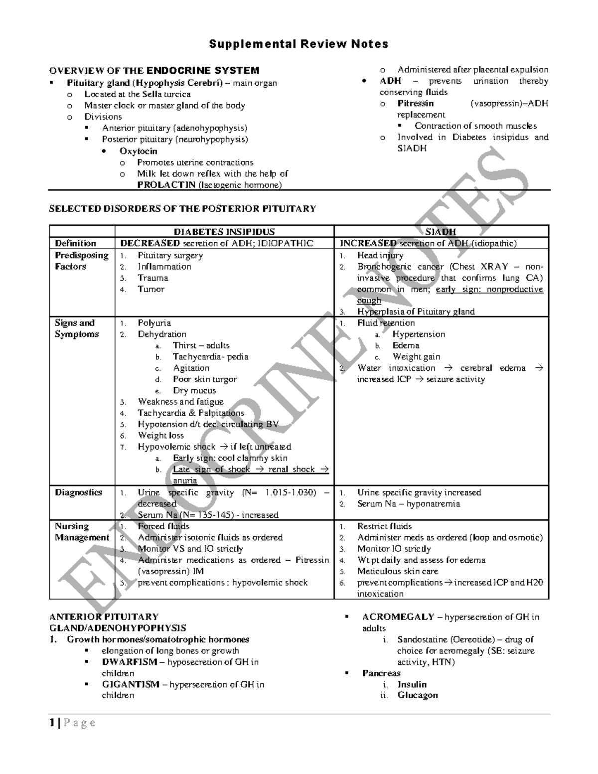 Endocrine System Overview: Supplemental Review Notes for Course Code ...