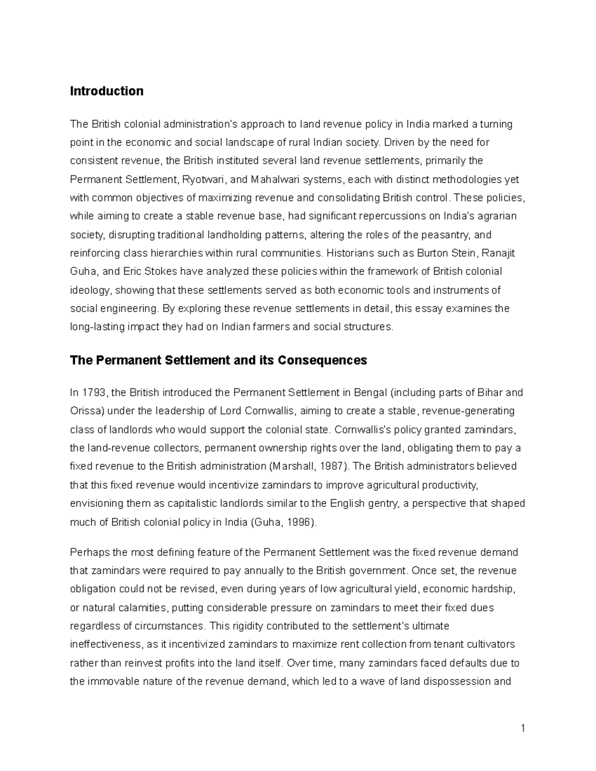 Assignment - Hoi 6: Analysis of British Land Revenue Policies in India ...