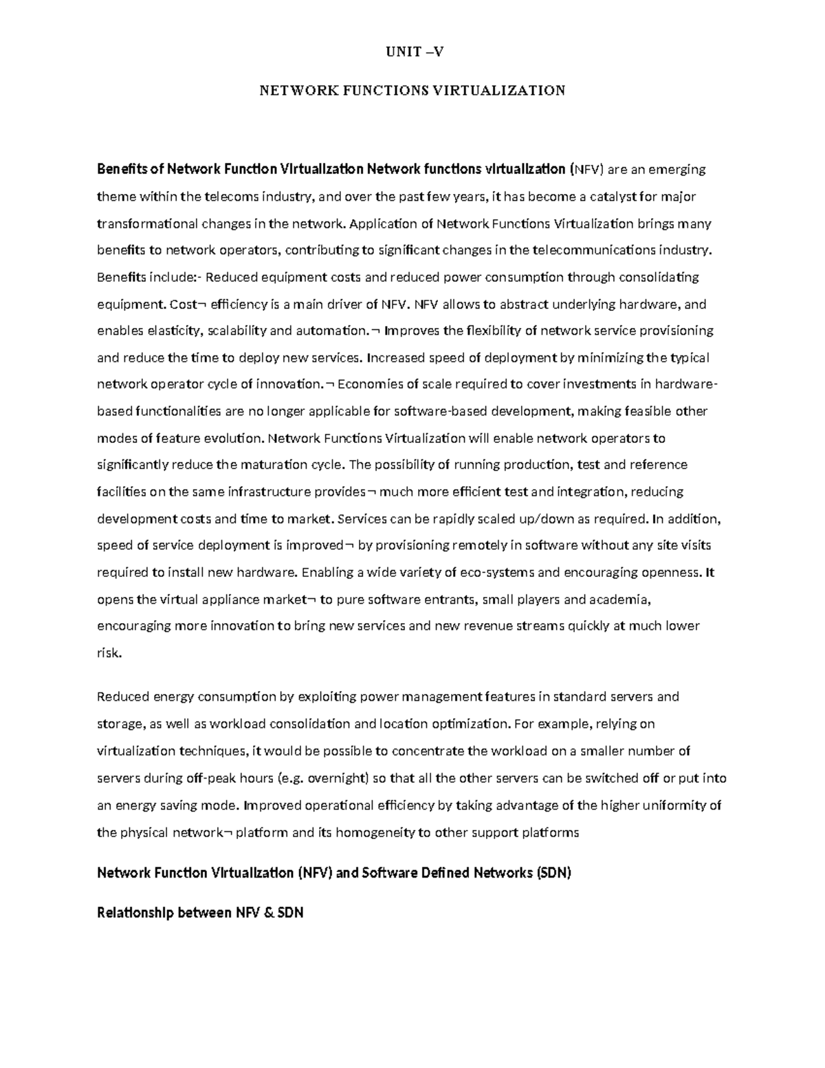 NWT - Unit 5 - Notes - nil - UNIT –V NETWORK FUNCTIONS VIRTUALIZATION ...