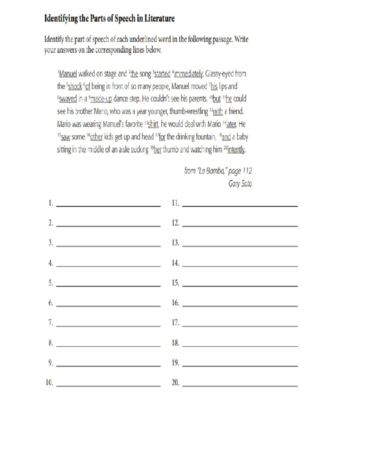 Identifying Parts Of Speech (Activity 1 - Identifying the Parts of ...