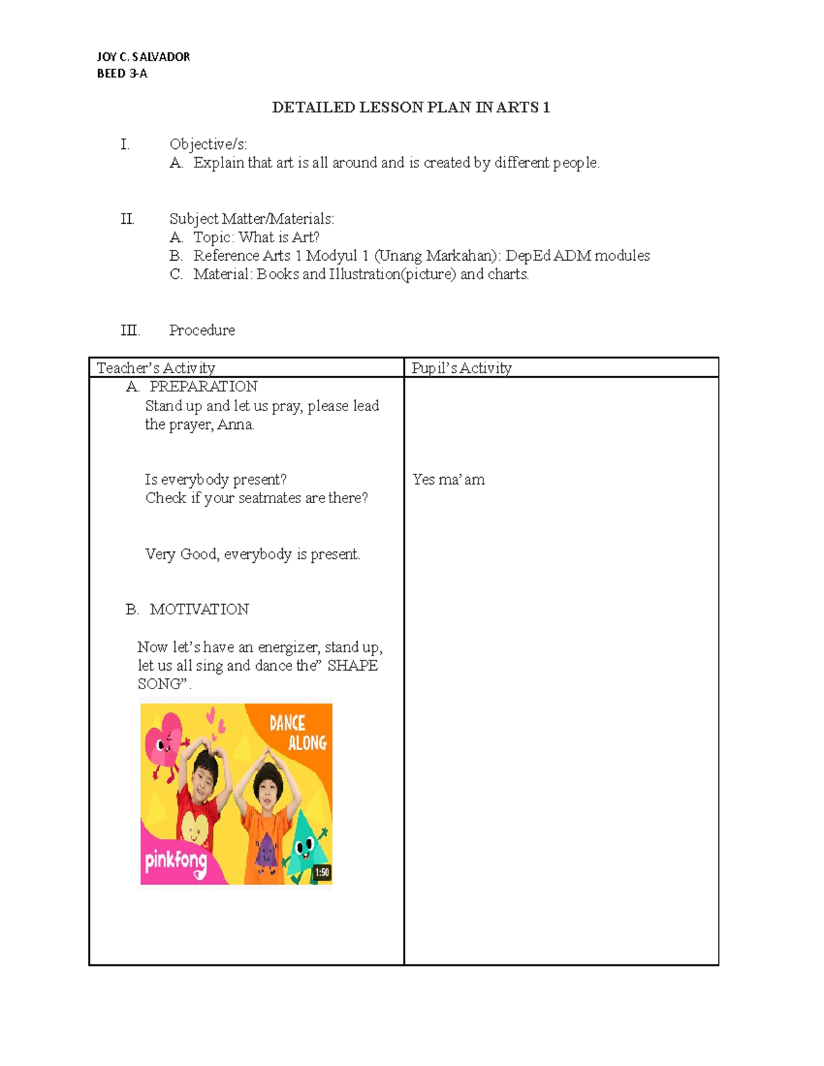 Detailed Lesson Plan in Arts 1 (BEED 3-A) - Understanding Art Elements ...