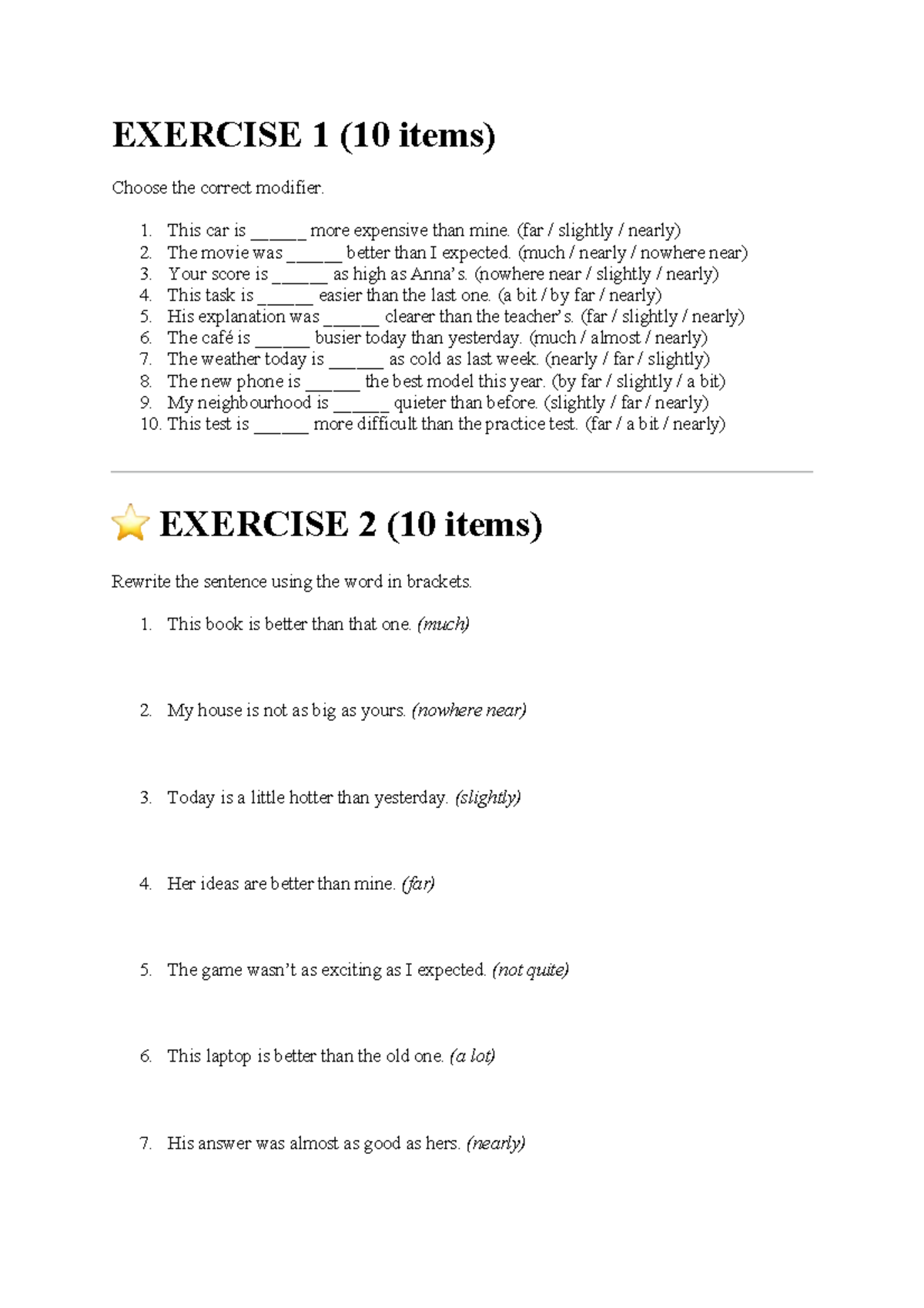 ENG 101: Modifier Exercises and Comparative Structures - Studocu