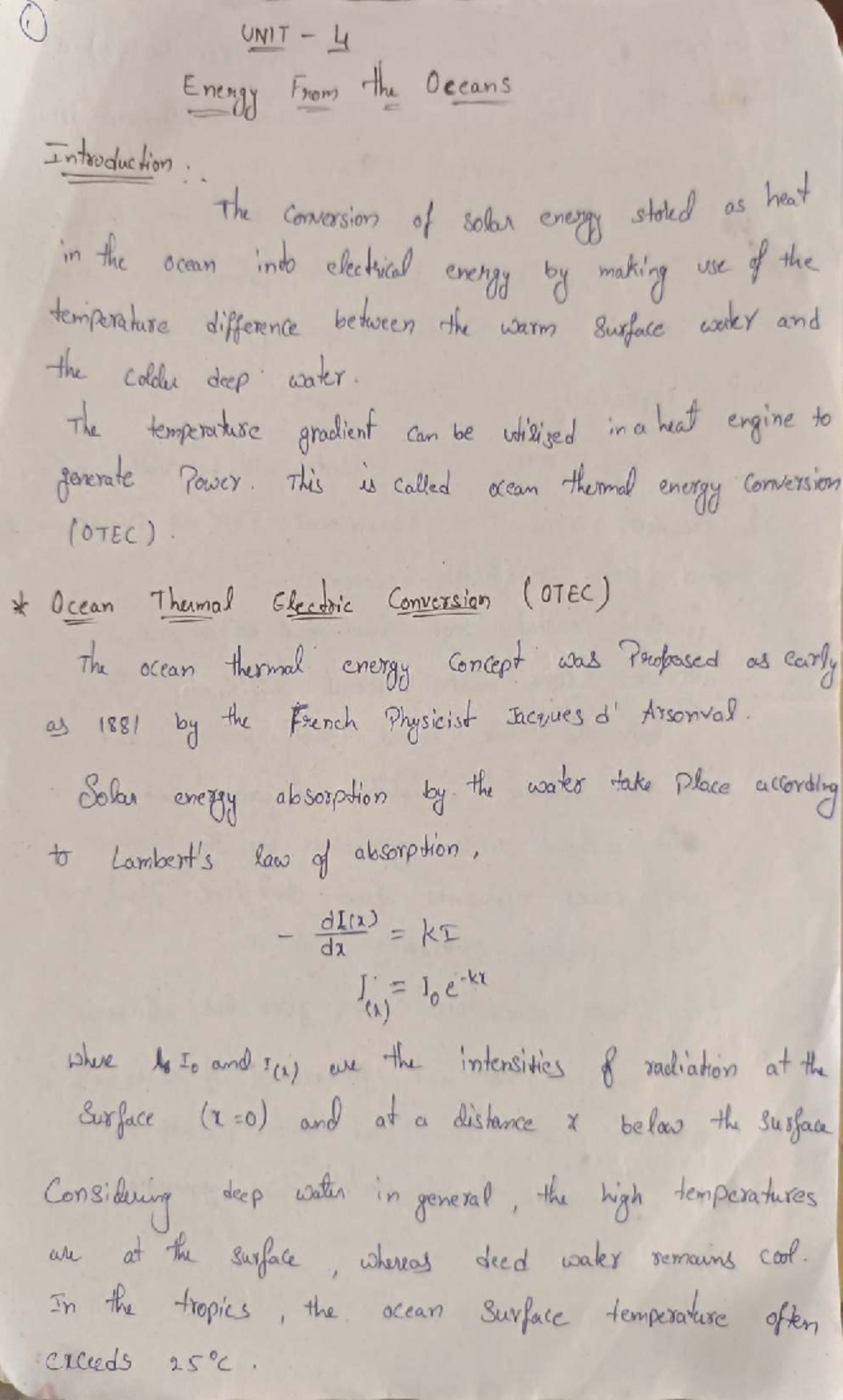 REE 4: OTEC Concepts and Ocean Thermal Energy Conversion Notes - Studocu
