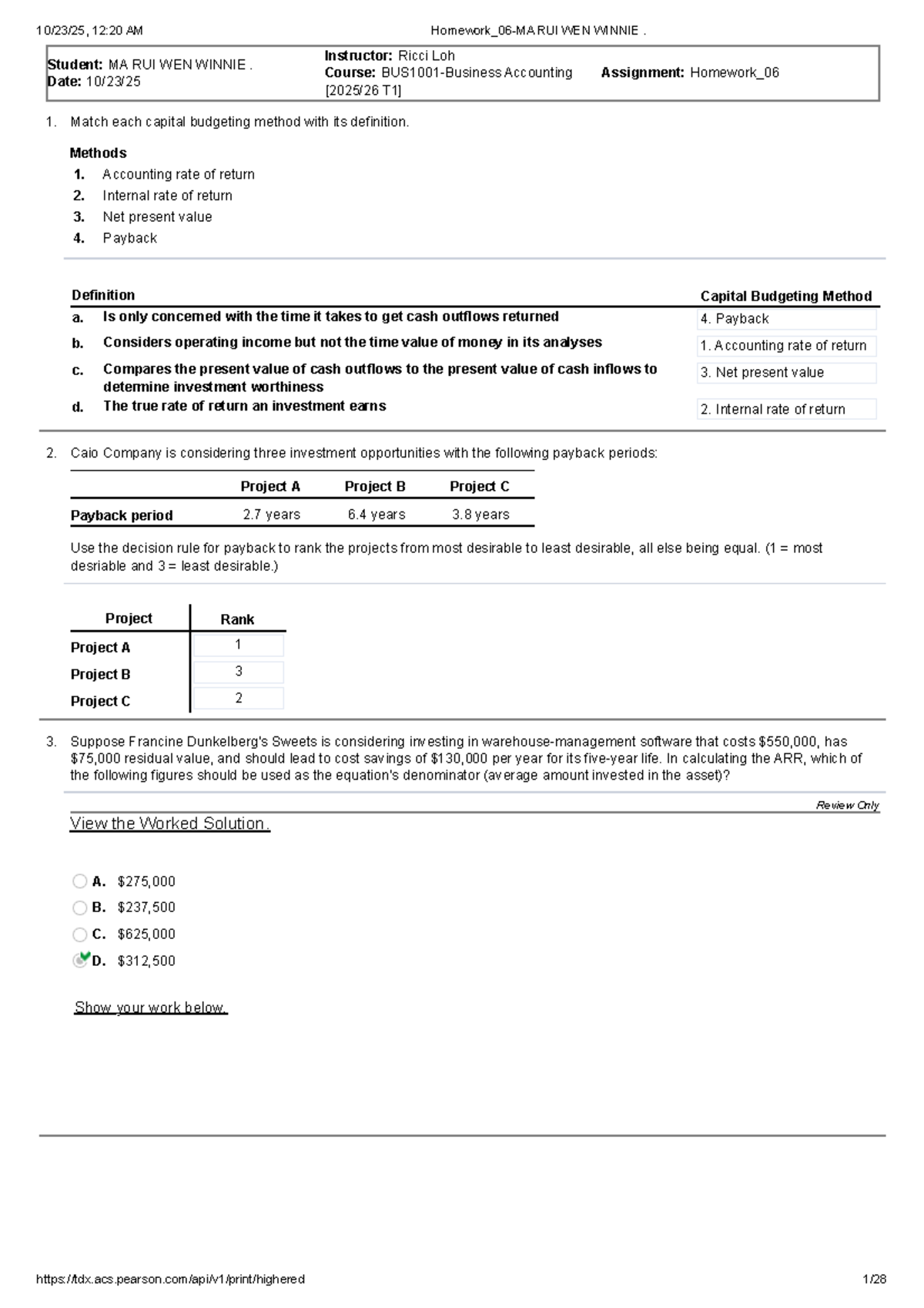 Investment Analysis and Payback Period Ranking - MA - Studocu