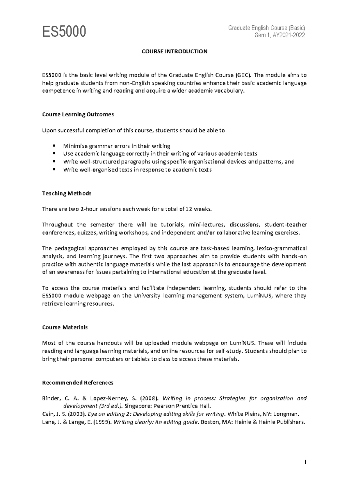 ES5000 Graduate English Course: Introduction & Assessment Details - Studocu