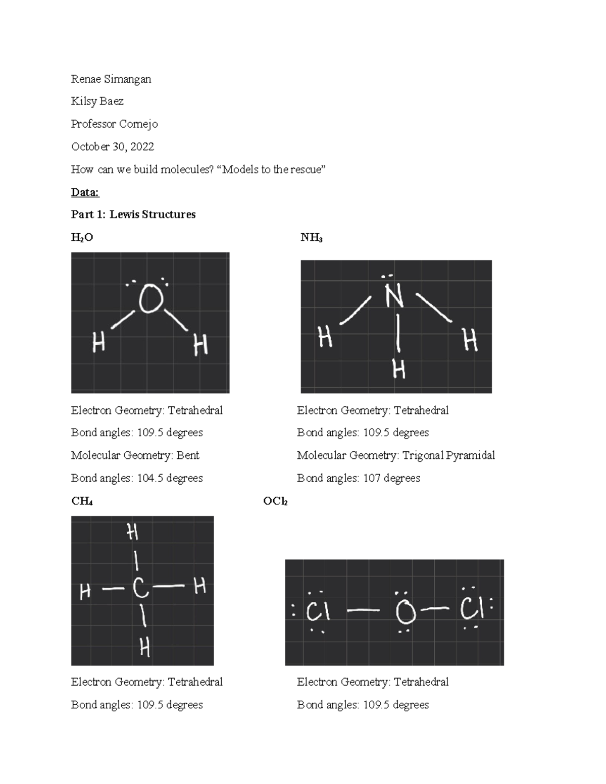 Lab Report 5: Molecule Construction & VSEPR Analysis - Chem 106 - Studocu