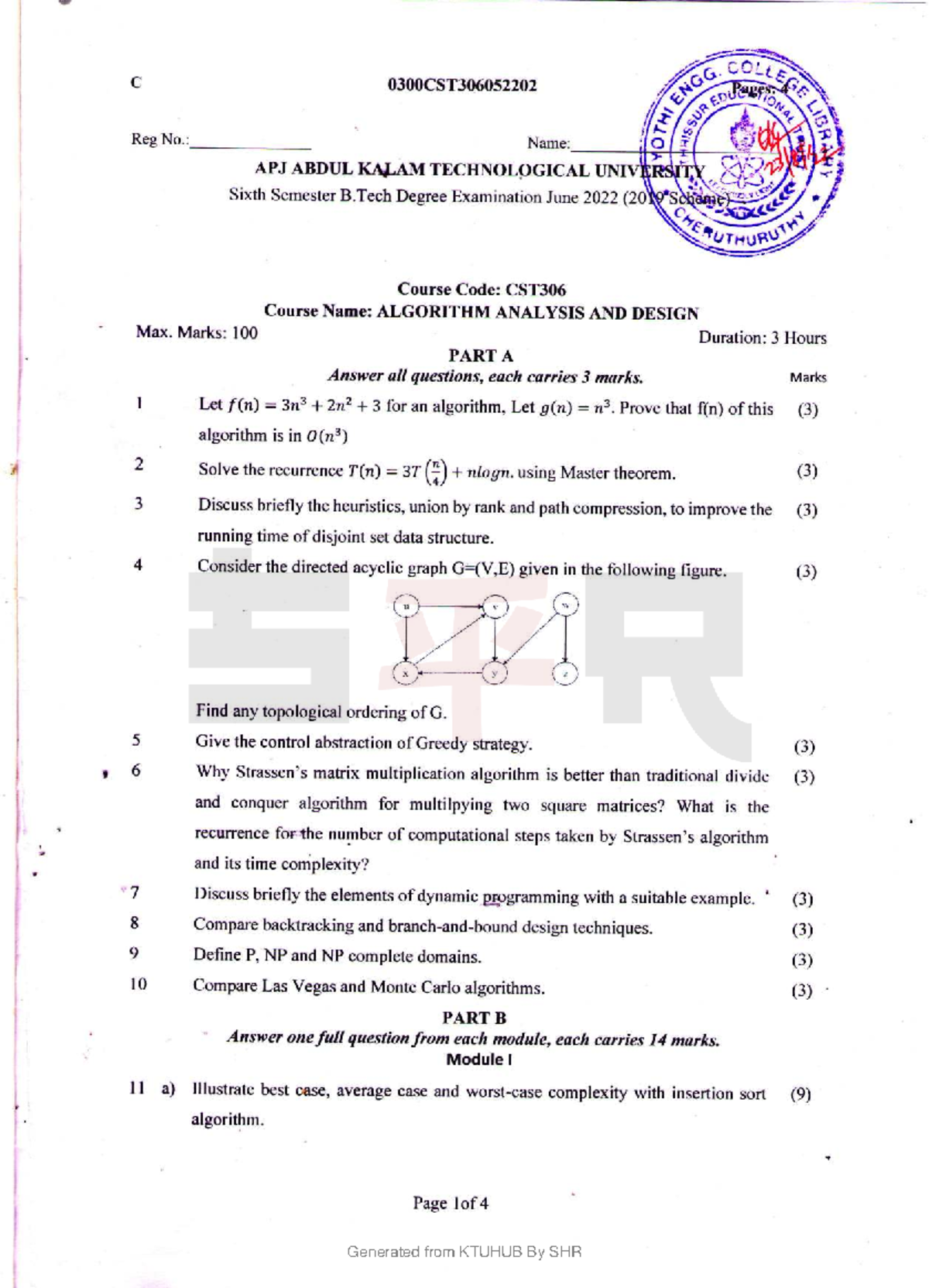 CST306 Algorithm Analysis and Design - Previous Year Question Paper ...