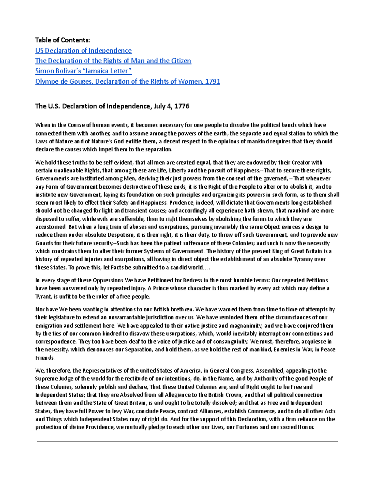 Primary Sources: Atlantic Revolutions - US Declaration & Rights of Man ...