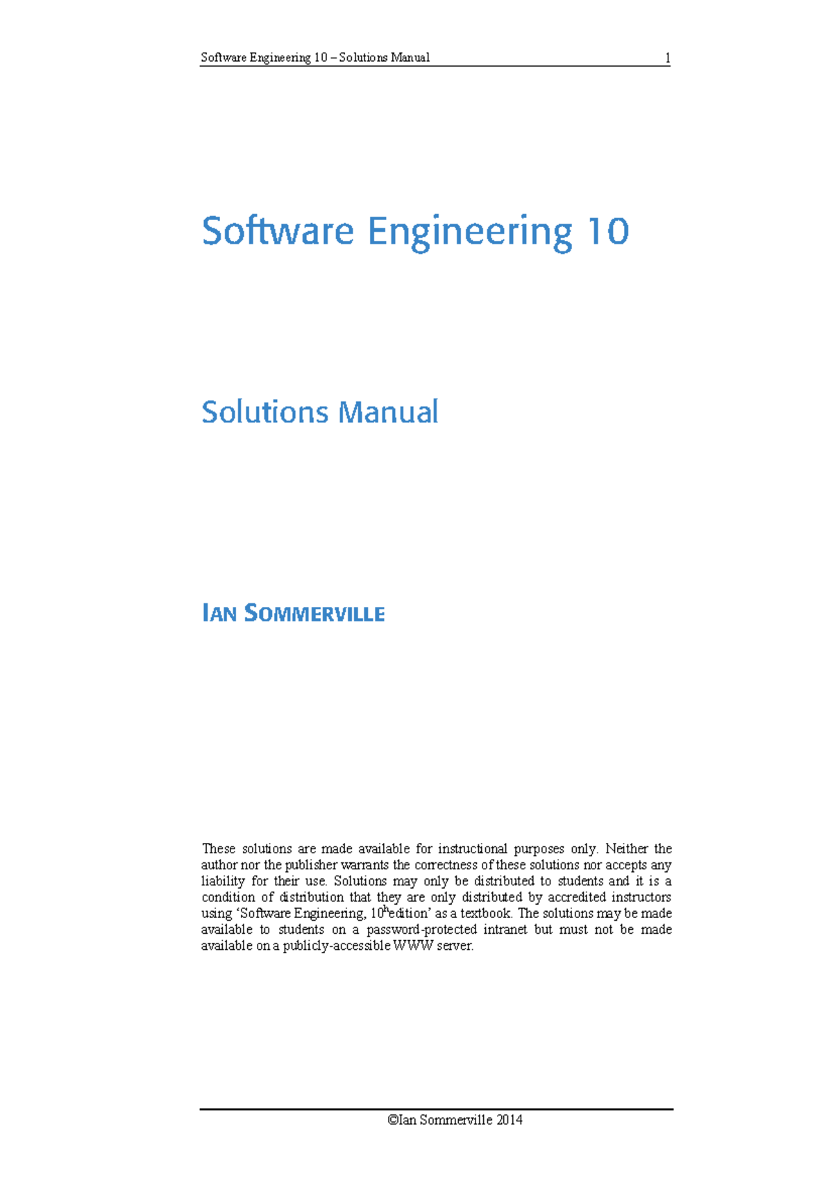 SE10 - Software Engineering 10: Solutions Manual Overview - Studocu